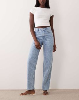 Miss Selfridge Miss Selfridge straight leg jeans in mid blue lace print