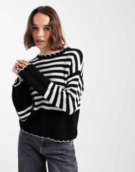 Miss Selfridge Miss Selfridge striped chunky sweater in black and white-Multi