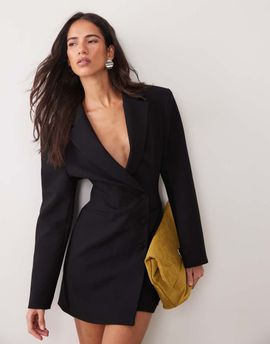 Miss Selfridge Miss Selfridge strong shoulders cinched blazer dress in black