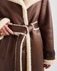 Miss Selfridge Miss Selfridge suedette borg belted wrap coat in chocolate-Brown - 4