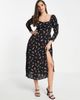 Miss Selfridge Miss Selfridge sweetheart puff sleeve midi dress in colorful floral-Black - 3