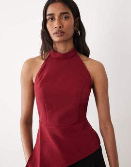 Miss Selfridge Miss Selfridge tailored backless halter top in cherry-pink