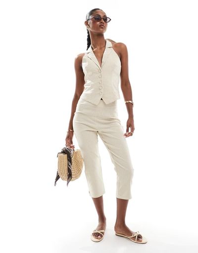 Miss Selfridge Miss Selfridge tailored capri pants in neutral gingham - part of a set