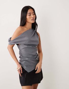 Miss Selfridge Miss Selfridge tailored drape top in gray