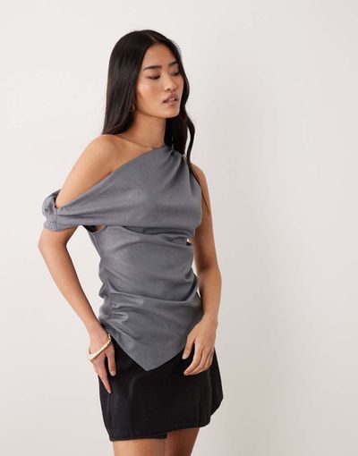 Miss Selfridge Miss Selfridge tailored drape top in gray