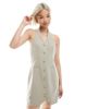 Miss Selfridge Miss Selfridge tailored halter mini dress in khaki pinstripe-White - 1