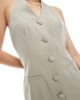 Miss Selfridge Miss Selfridge tailored halter mini dress in khaki pinstripe-White - 3