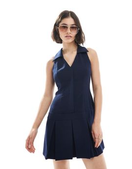 Miss Selfridge Miss Selfridge tailored halter neck mini dress in navy-White