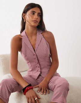Miss Selfridge Miss Selfridge tailored halter top in red gingham - part of a set-No color