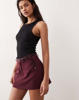Miss Selfridge Miss Selfridge tailored micro skort with belt in fig-Purple