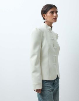 Miss Selfridge Miss Selfridge tailored puff sleeve jacket in ivory-White