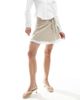 Miss Selfridge Miss Selfridge tailored ruffle hem mini skirt in stone-Brown - 4