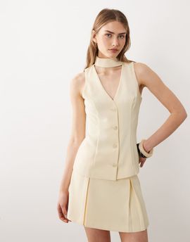 Miss Selfridge Miss Selfridge tailored scarf-neck vest in buttermilk - part of a set-Yellow