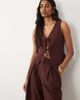 Miss Selfridge Miss Selfridge tailored tie front top in chocolate - part of a set-Brown - 1