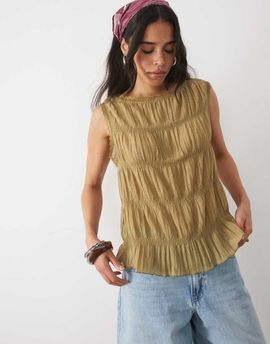 Miss Selfridge Miss Selfridge textured trapeze sleeveless top in olive green