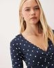 Miss Selfridge Miss Selfridge three quarter length sleeve wrap top in navy polka dot print-Blue - 3