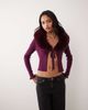 Miss Selfridge Miss Selfridge tie front cardigan with faux fur collar and cuffs in fig-Purple - 1