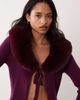 Miss Selfridge Miss Selfridge tie front cardigan with faux fur collar and cuffs in fig-Purple - 2