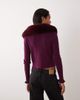 Miss Selfridge Miss Selfridge tie front cardigan with faux fur collar and cuffs in fig-Purple - 3
