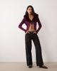 Miss Selfridge Miss Selfridge tie front cardigan with faux fur collar and cuffs in fig-Purple - 4