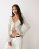 Miss Selfridge Miss Selfridge tie front cardigan with frills in cream sparkle-White - 1