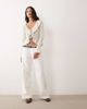 Miss Selfridge Miss Selfridge tie front cardigan with frills in cream sparkle-White - 4