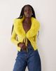 Miss Selfridge Miss Selfridge tie front cardigan with fur collar and cuff in chartreuse-Green - 1