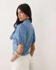 Miss Selfridge Miss Selfridge tie neck puff sleeve denim top in mid blue wash - 4
