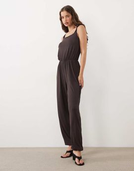 Miss Selfridge Miss Selfridge tie shoulder balloon pants jumpsuit in chocolate-Brown