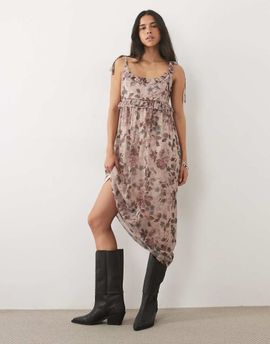 Miss Selfridge Miss Selfridge tie shoulder maxi dress in floral print-Multi