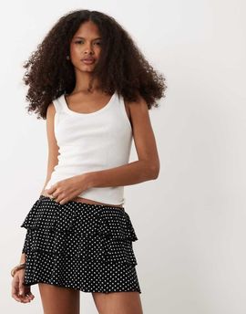Miss Selfridge Miss Selfridge tiered mini skort in polka dot print-Black