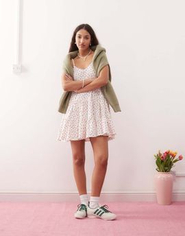 Miss Selfridge Miss Selfridge tiered smock mini dress in print-Multi