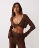 Miss Selfridge Miss Selfridge twist detail long sleeve crochet top in chocolate-Brown - 1