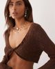Miss Selfridge Miss Selfridge twist detail long sleeve crochet top in chocolate-Brown - 3
