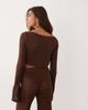 Miss Selfridge Miss Selfridge twist detail long sleeve crochet top in chocolate-Brown - 4