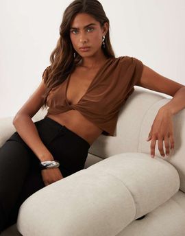 Miss Selfridge Miss Selfridge twist front top in bronze-Brown