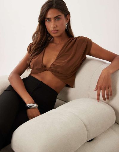 Miss Selfridge Miss Selfridge twist front top in bronze-Brown