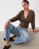 Miss Selfridge Miss Selfridge v-neck balloon sleeve top in chocolate polka dot-Brown - 1