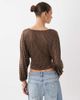 Miss Selfridge Miss Selfridge v-neck balloon sleeve top in chocolate polka dot-Brown - 4