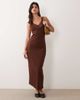 Miss Selfridge Miss Selfridge v-neck cami maxi dress with picot trim in chocolate brown - 1