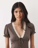 Miss Selfridge Miss Selfridge v-neck midaxi day dress with lace trim in polka dots-Brown - 2