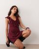 Miss Selfridge Miss Selfridge v-neck ruffle trim mini dress in burgundy-Green - 1