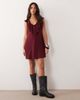 Miss Selfridge Miss Selfridge v-neck ruffle trim mini dress in burgundy-Green - 3