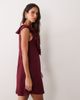 Miss Selfridge Miss Selfridge v-neck ruffle trim mini dress in burgundy-Green - 4