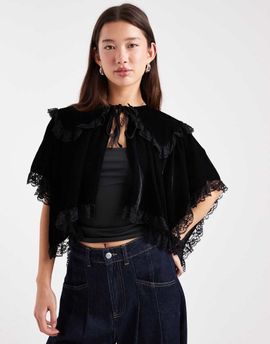 Miss Selfridge Miss Selfridge velvet and lace cape in black
