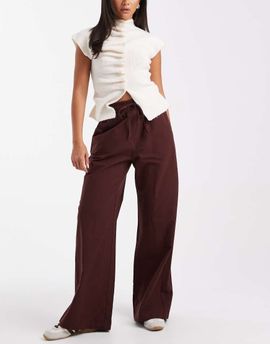 Miss Selfridge Miss Selfridge wide leg pants in chocolate-Brown