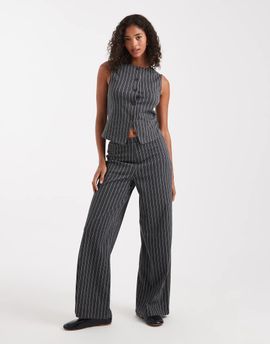 Miss Selfridge Miss Selfridge wide leg pinstriped pants - part of a set-Gray