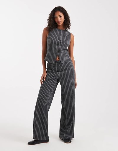 Miss Selfridge Miss Selfridge wide leg pinstriped pants - part of a set-Gray
