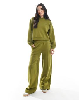 Miss Selfridge Miss Selfridge wide leg sweatpants in olive - part of a set-Green
