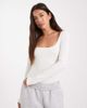 Miss Selfridge Miss Selfridge wide scoop bodysuit in cream-White - 1